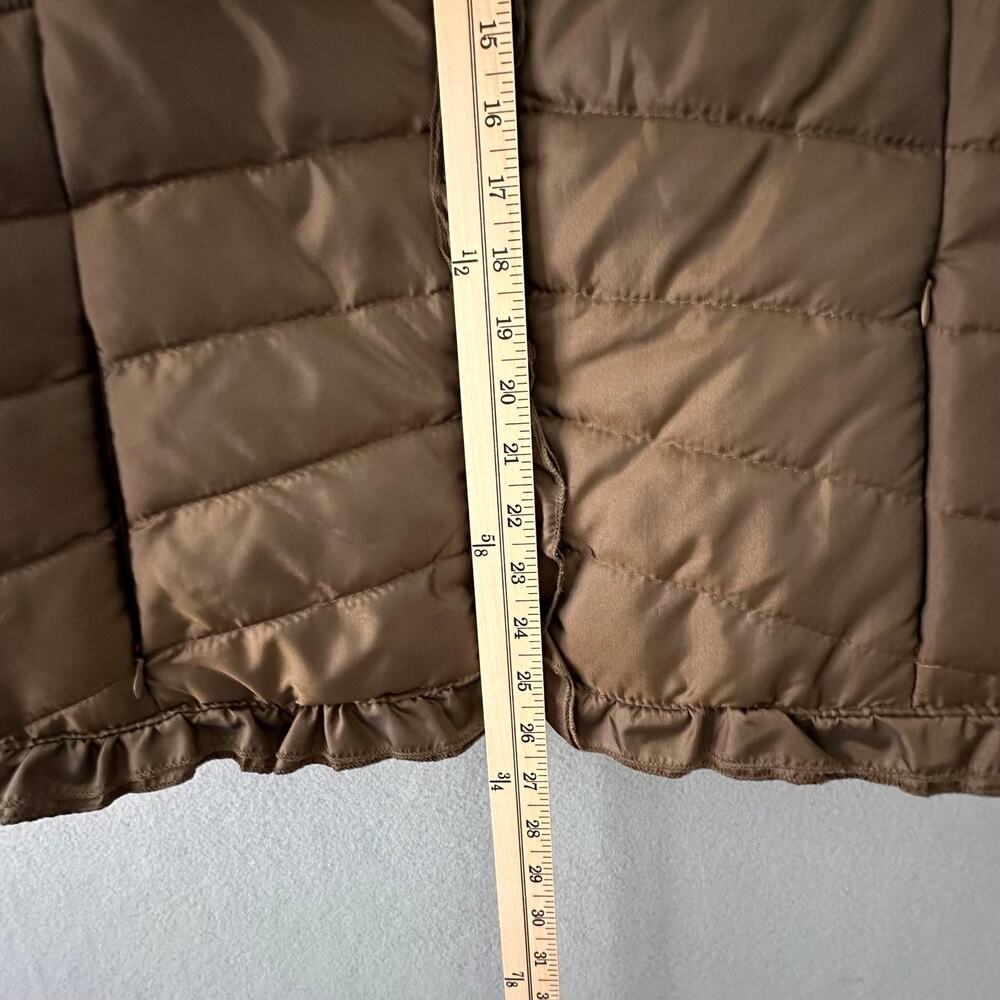 New Directions Brown Puffer Vest W/ Faux Fur Collar And Ruffle Detail Womens XL - Picture 11 of 12